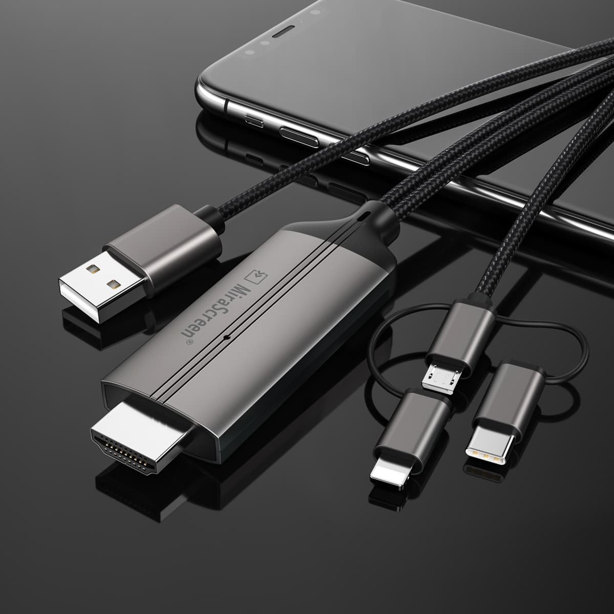 Cross-Border Wired Screen Mirroring Device HDMI Video Converter Android Type-C 3-in-1 HD Screen Mirroring Cable Wired Screen Mirroring