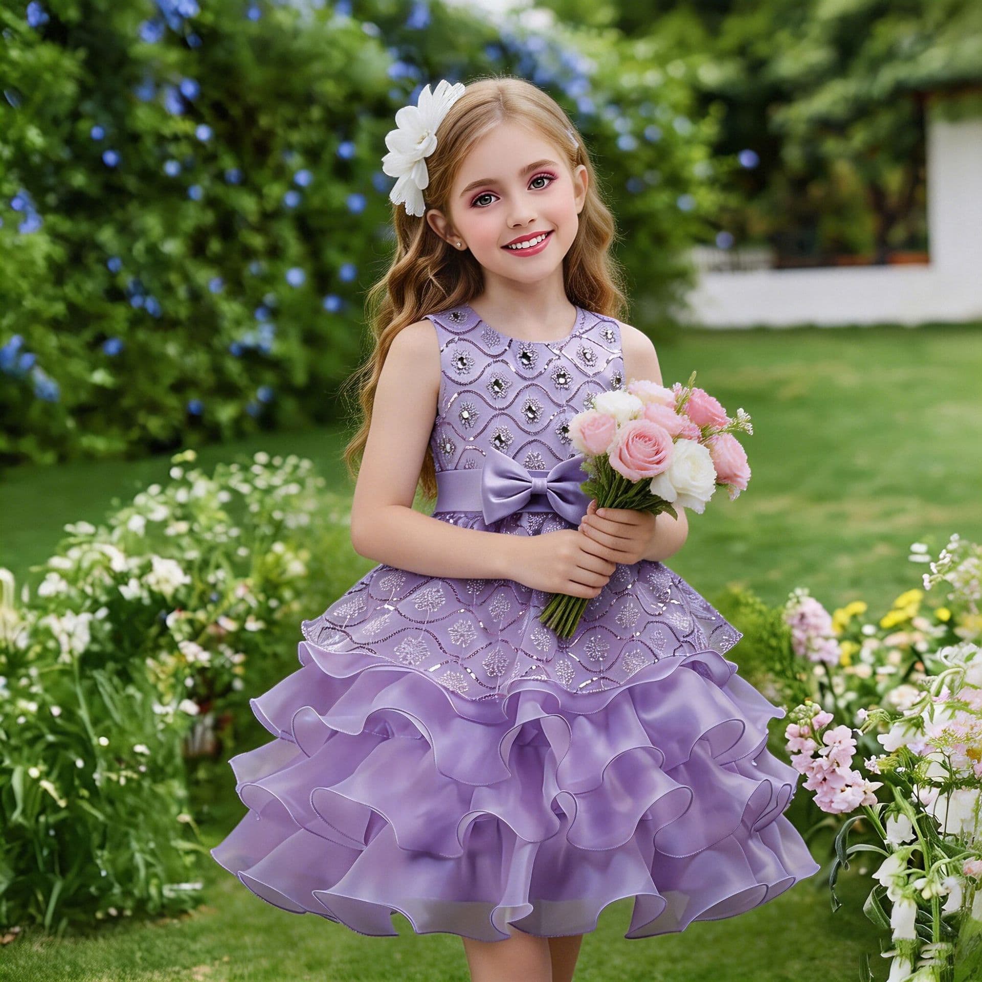 Hot-selling children's formal dress flower girl wedding dress with rhinestones, princess tutu skirt for school performances