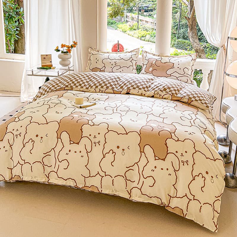 Fresh and Simple 4-Piece Bedding Set, Single Student Dormitory 3-Piece Set, Winter Cartoon Bedding