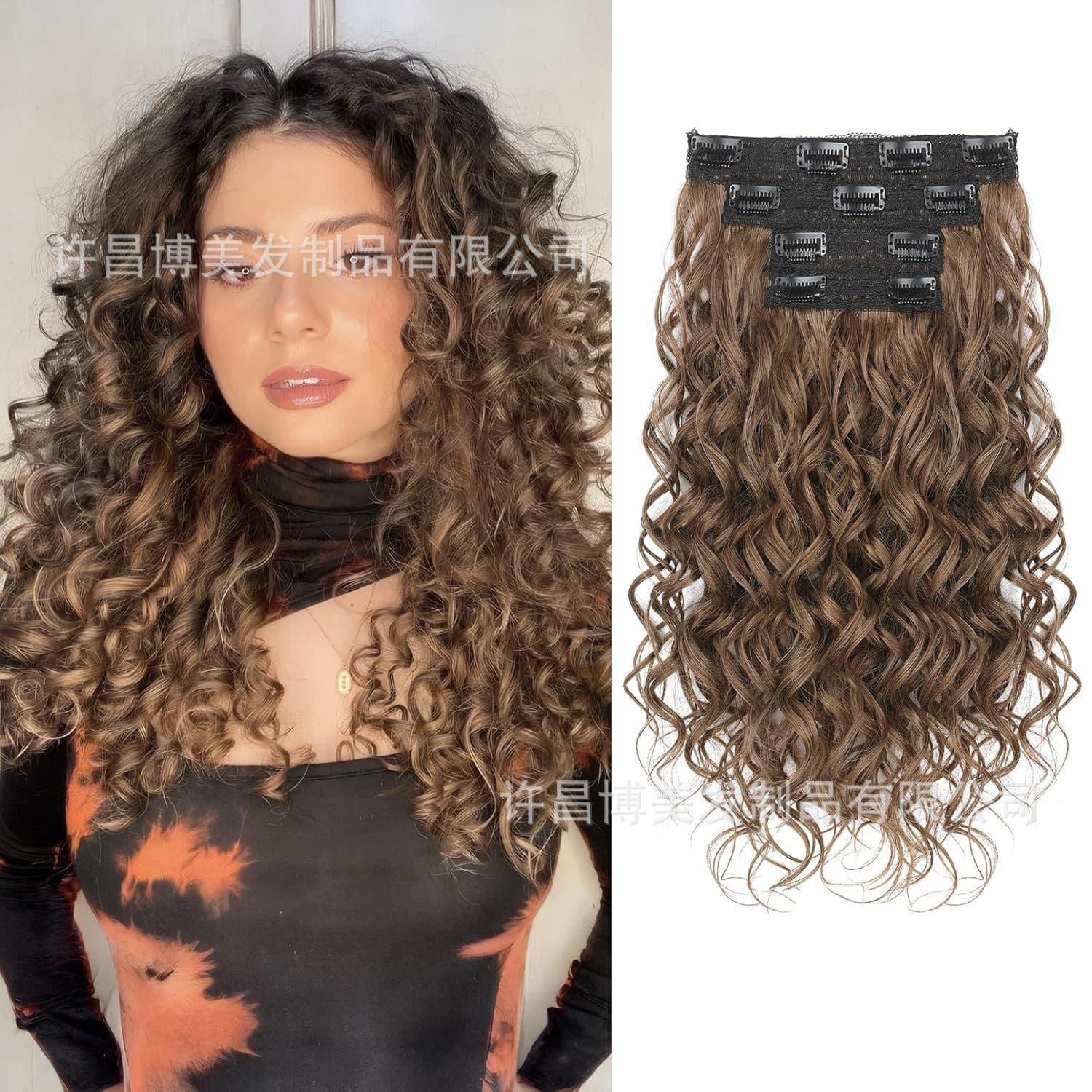 Cross-border Trade 4-Piece Clip-in Water Wave Wig Hair Extensions Short Curly Wave Short Curly Hair 4-Piece Set Wholesale