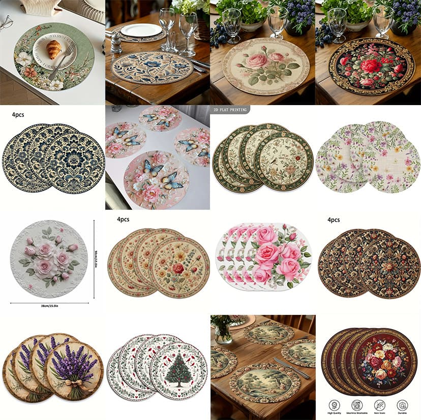 Cross-border Spring Floral Placemat Mexican Style with Birds Round 13.8 Inches
