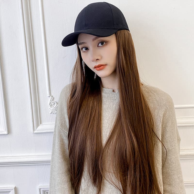 Integrated Hat Wig Long Straight Hair Synthetic Fiber Wig Cap European and American Style Factory Wholesale