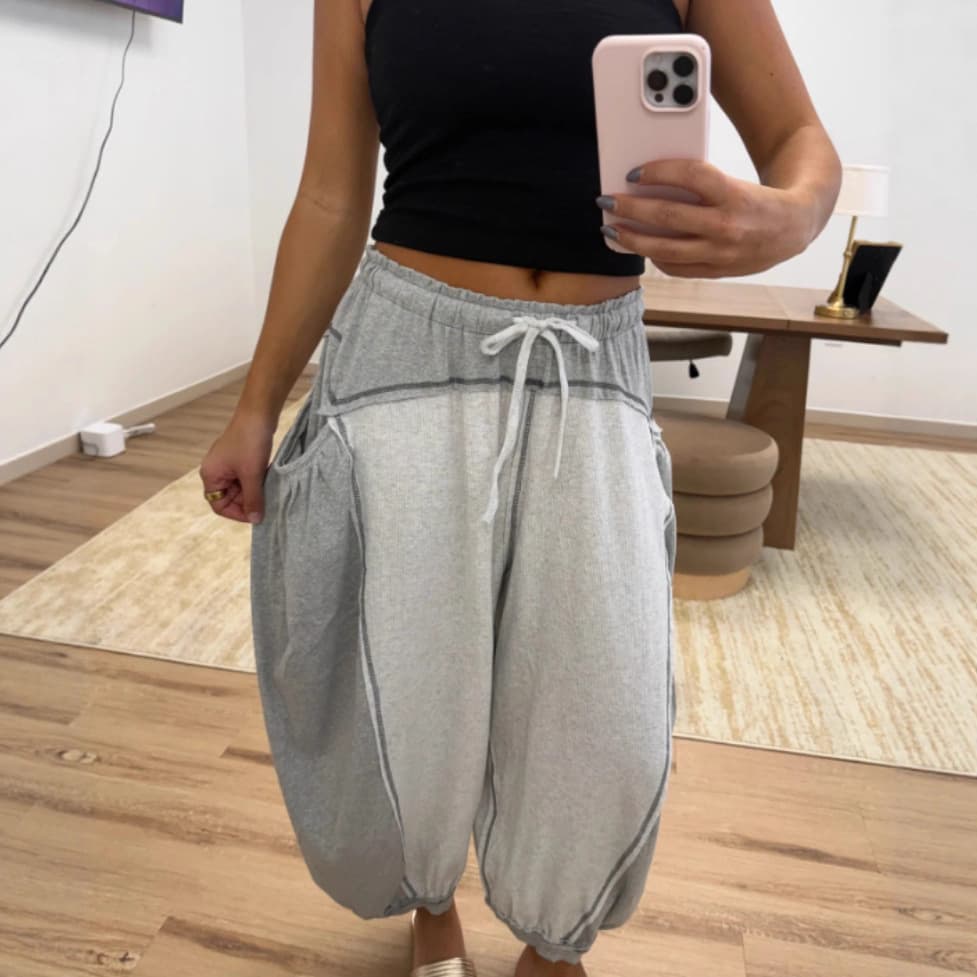 2025 Amazon Independent Site European and American Cross-Border Women's Versatile Elastic Waist Color-Blocking Pocket Jogger Cropped Casual Pants