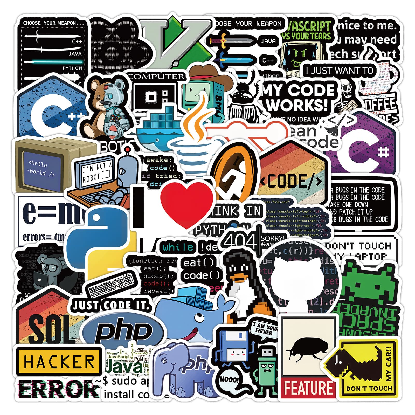 60 computer programming stickers programmers personalized graffiti decoration notebook phone case waterproof stickers wholesale