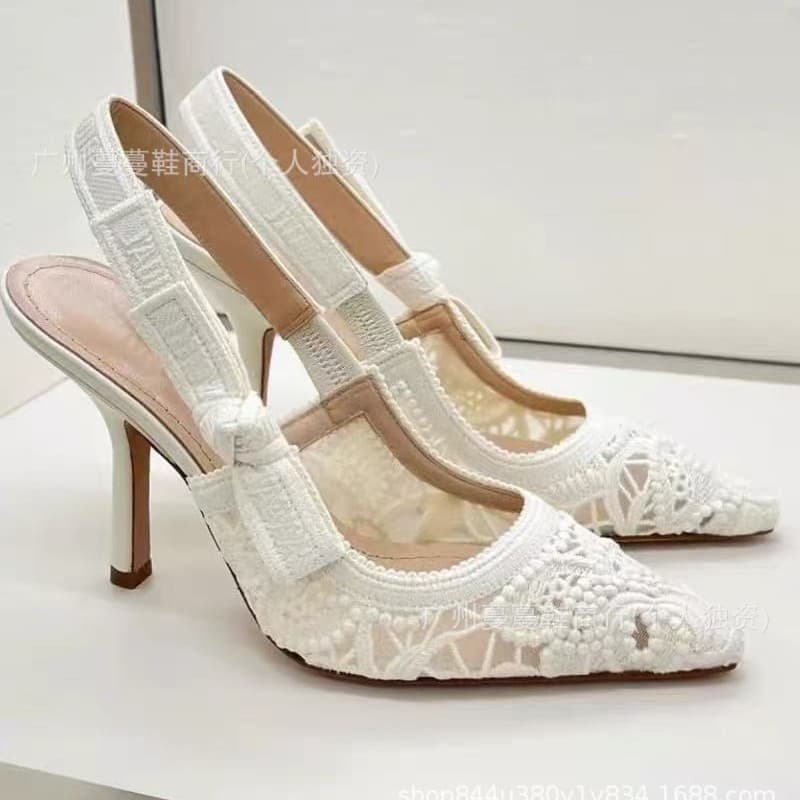 D2026 Summer French-Style White Mesh Embroidered Wedding Shoes for Women, Bridal Shoes, Lace Kitten Heel High-Heeled Single Shoes, Sandals