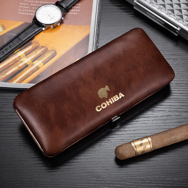 Kelong portable box cigar box, lightweight five-pack portable humidor, cedar wood lined cigar box