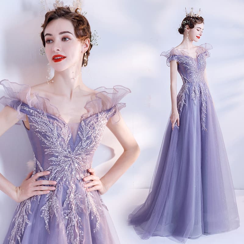 2026 Summer New Romantic Sparkling Purple Elegant Long Bridal Wedding Toast Dress Banquet Evening Gown