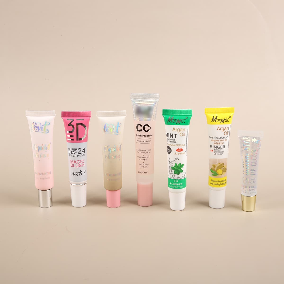 8/10/15ml cosmetics packaging transparent empty tube manufacturer customized lip glaze tube inclined mouth plastic packaging hose