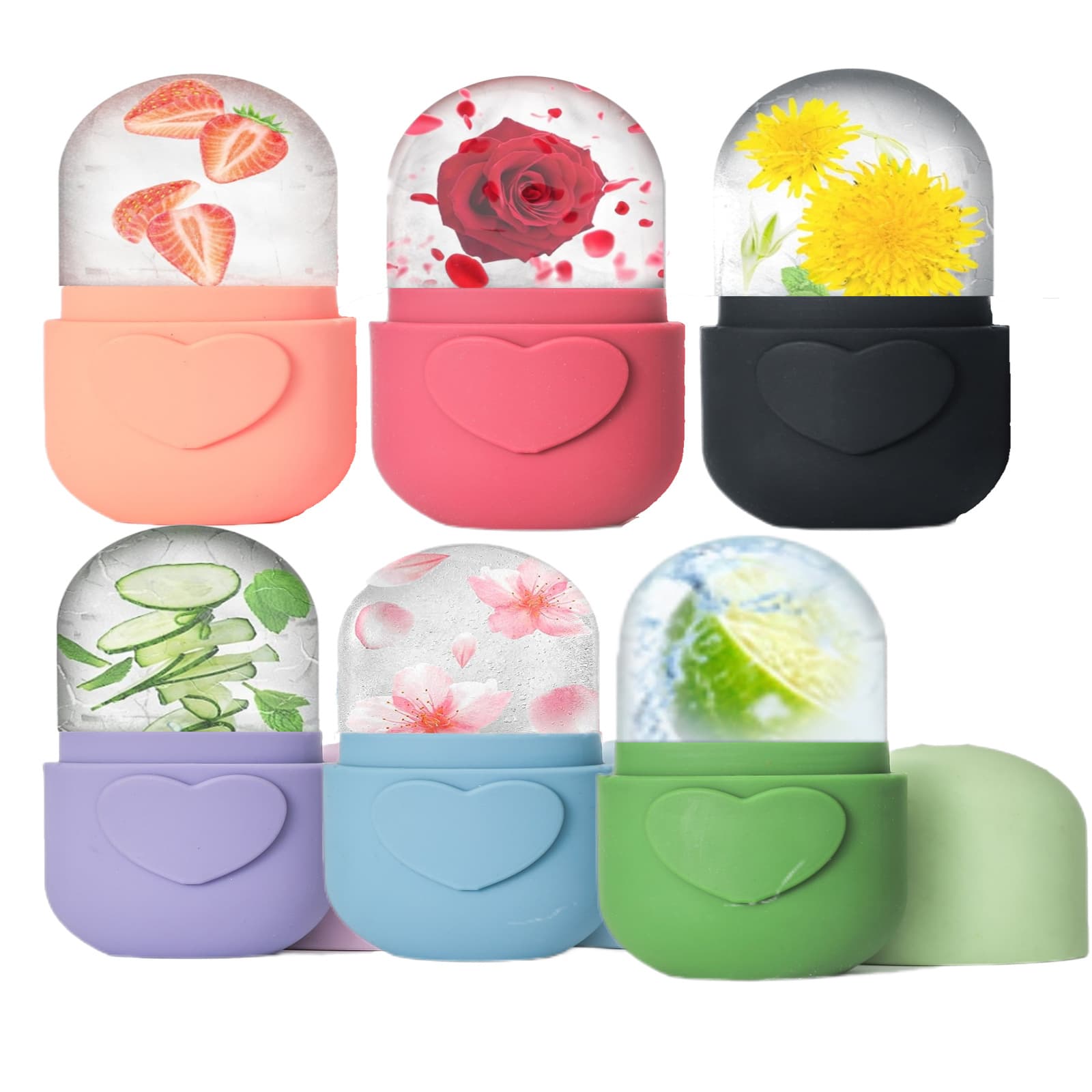 New Arrival Facial Ice Cube Trays Silicone Capsule Skin Care Beauty Cold Therapy Massage Ice Roller Heart Shaped Trays