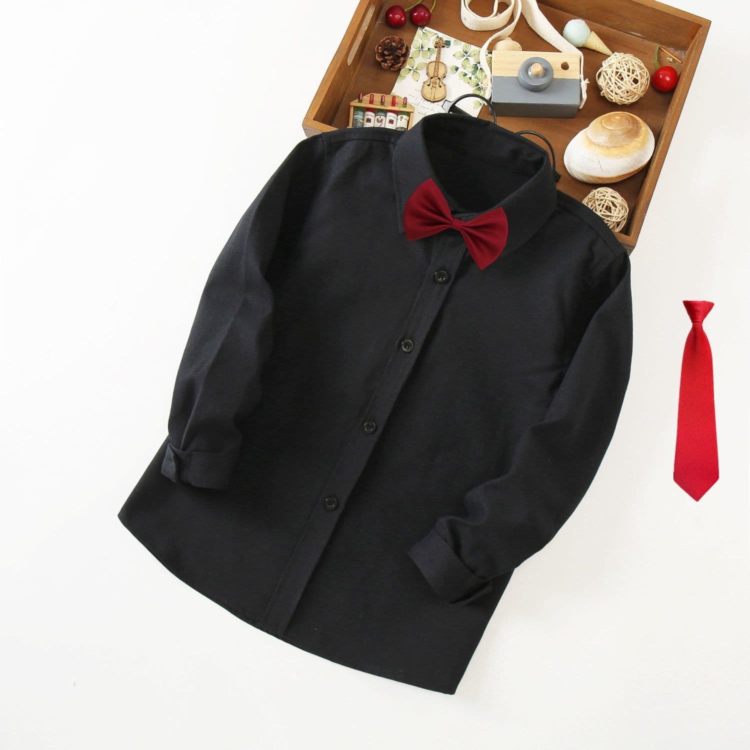 Classic Black Shirt for Kids, Boys Black Long Sleeve Dress Shirt for Suit, Children's Black Long Sleeve Stage Performance Wear