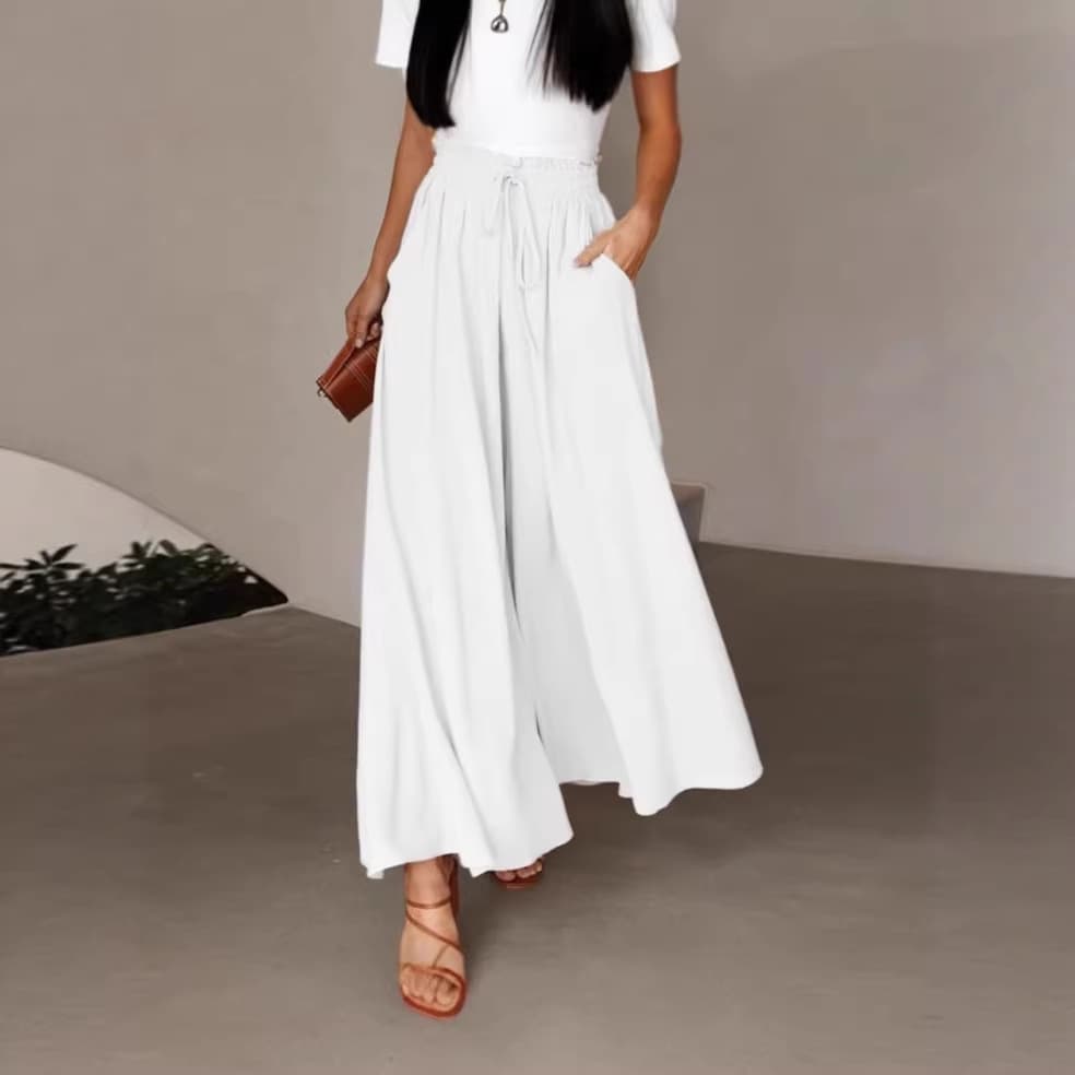 European and American cross-border summer new women's wide-leg trousers elastic waistband wide-leg. Waist-length culottes for women in stock