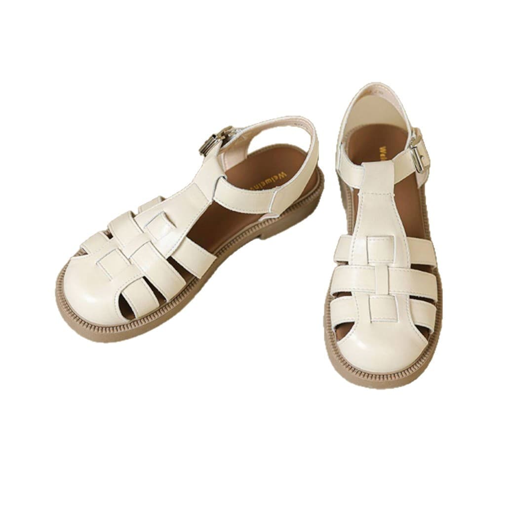 Roman Sandals for Women 2026 New Trend Summer Retro Thick Sole French Closed-Toe Flat Sport Hole Single Shoes