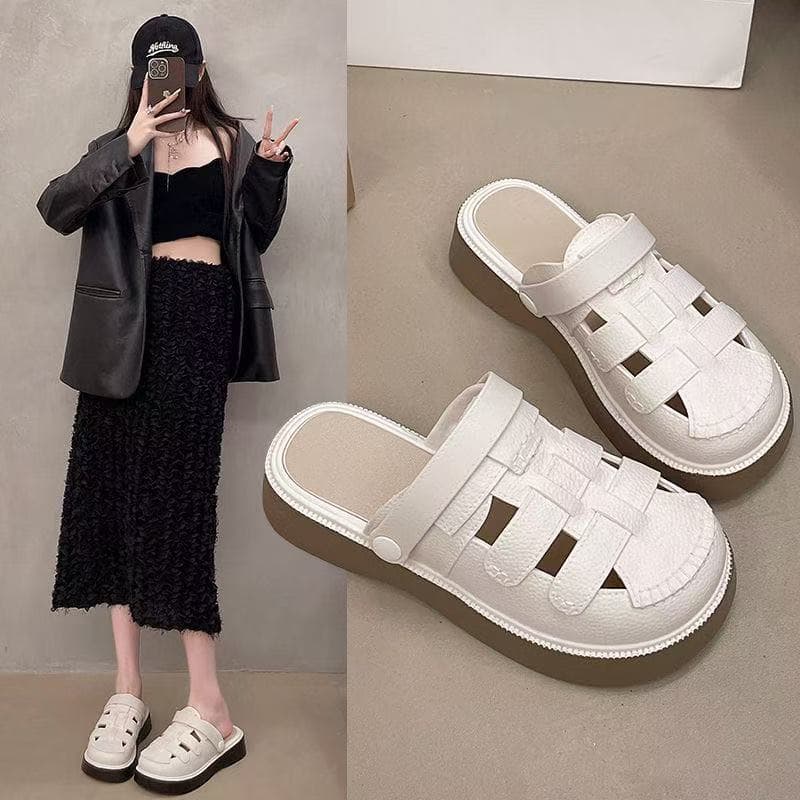 Two-Way Wear Roman Toe Sandals Women's Fashion Slip-On Half Slippers Outdoor Clog Shoes Summer Pregnancy Footwear PVC Material
