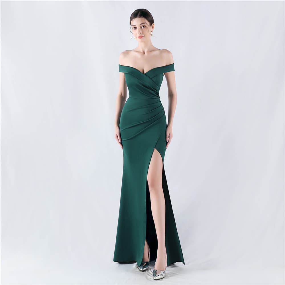 31912# New Export Classic One-Shoulder High-Slit Mermaid Satin Evening Dress