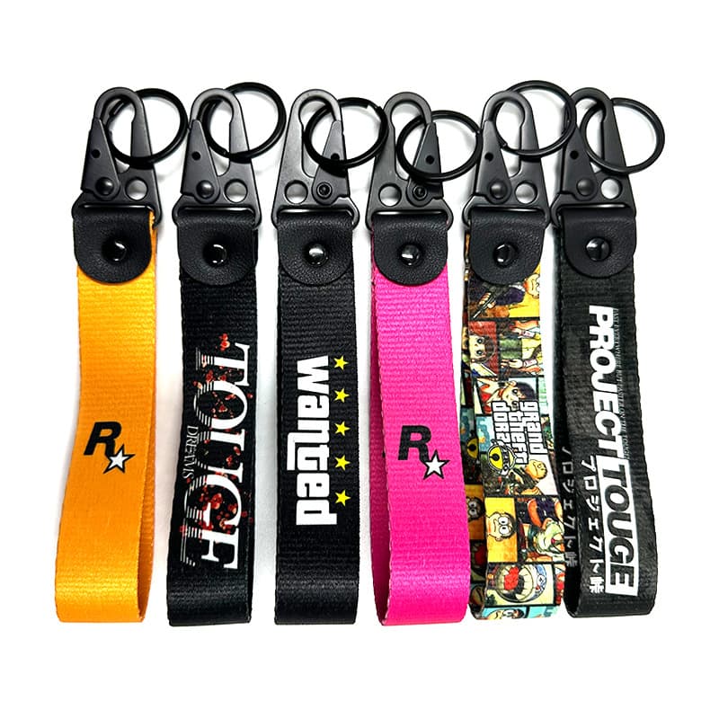 R Star Digital Printed Keychain GTA Racing Car Keychain Motorcycle Eagle Beak Clip Ribbon In Stock Wholesale