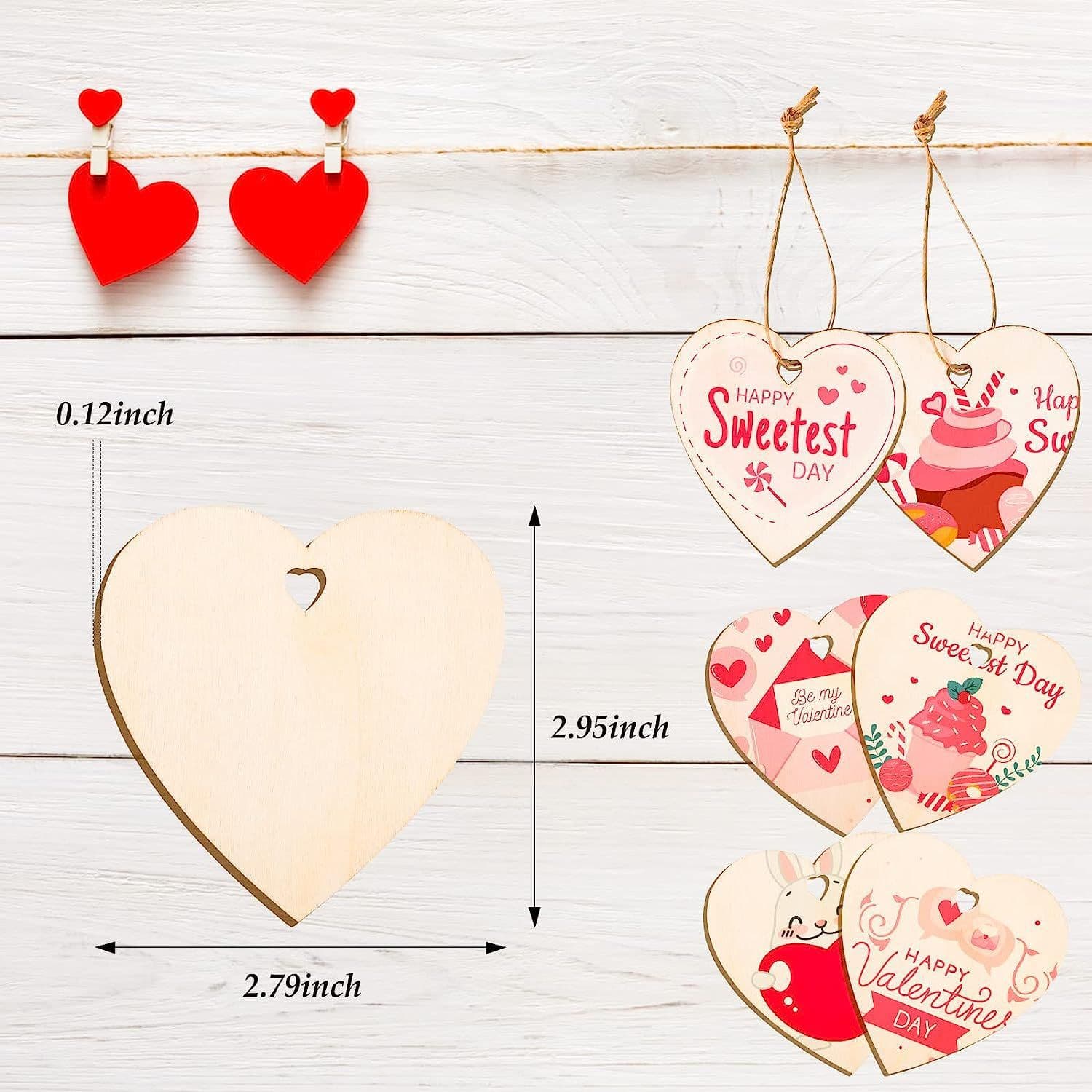 3mm Thick DIY Heart Blank Wood Slice for Valentine's Day, Christmas, Mother's Day Decoration, Heart-Shaped Hand-Painted Hanging Ornament
