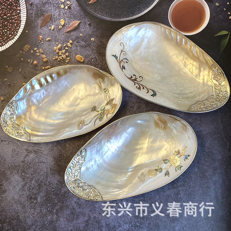 Mother-of-pearl inlaid pearl shell fruit plate decorative jewelry European style large clam shell fruit plate shell crafts