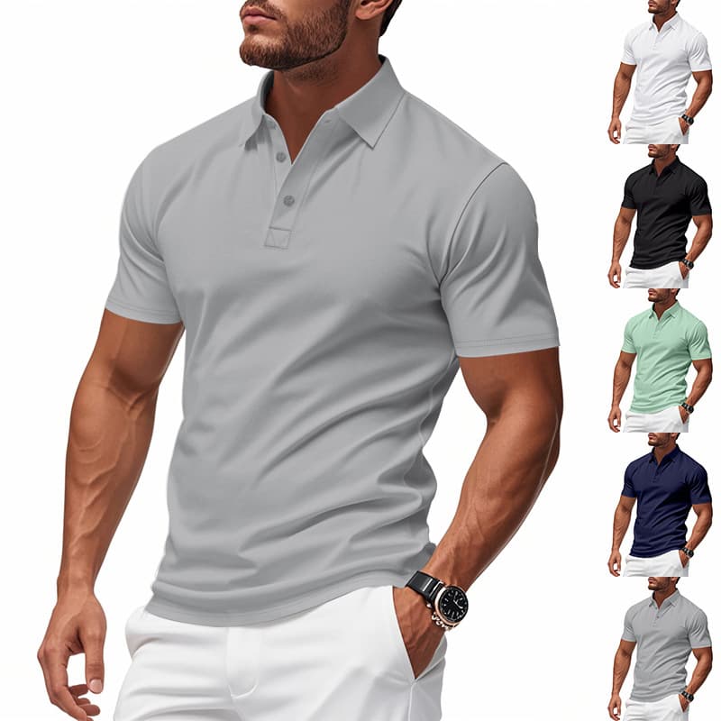 Men's Custom European American Simple Quick-Dry Polo Shirt Summer Golf Loose Breathable Turn-Down Collar Short Sleeve