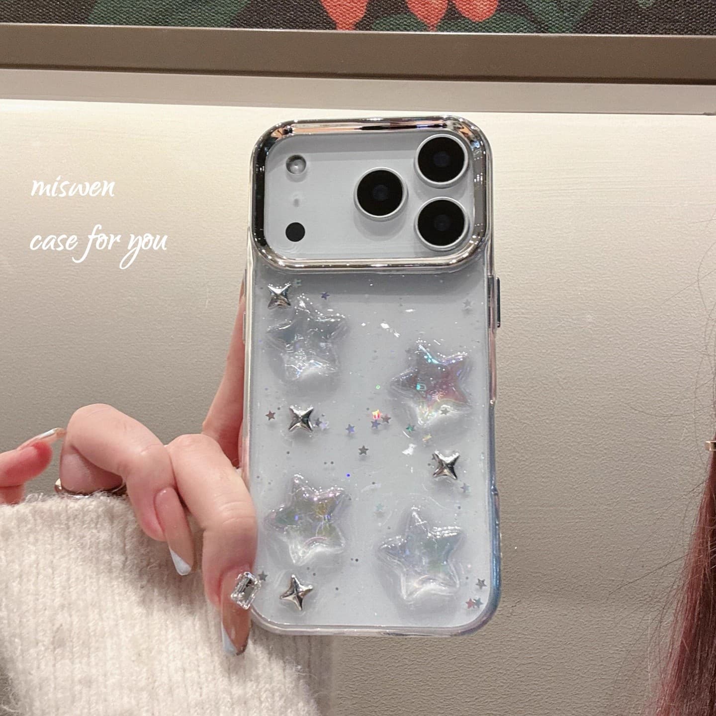 Ultra-fairy high-end laser glitter pentagram for Apple 17 Pro Max case, compatible with iPhone 16/15 transparent X
