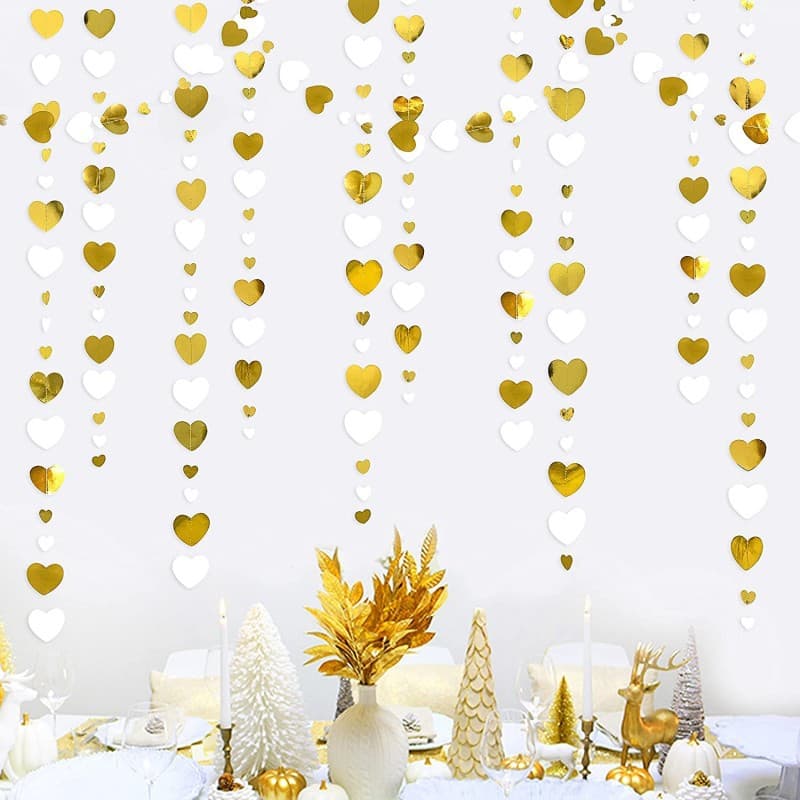 4m Heart Pull Flower Mirror Gold Glitter Heart Paper String Wedding Decoration Valentine's Day Heart Hanging Ornament