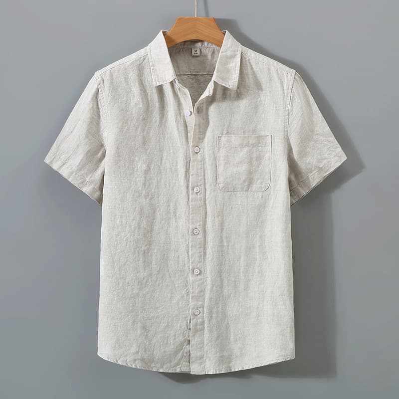 923 Pure Color Linen Shirt Men's Short-Sleeved Summer Basic Breathable Thin Linen Clothes Chinese Style Retro Casual