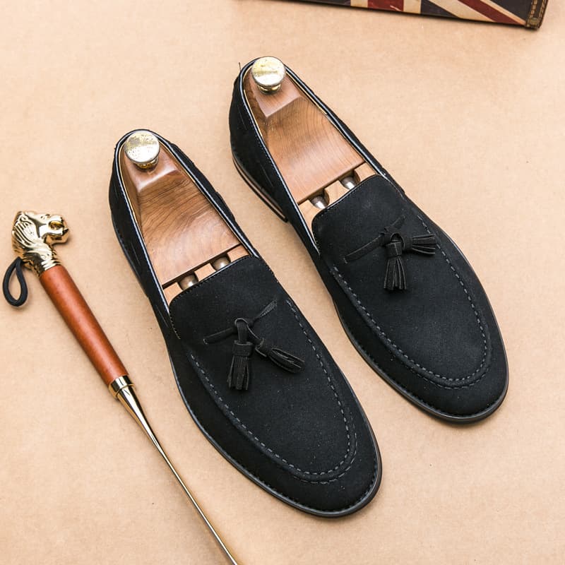 Men's Loafers Cross-Border Large Size New Suede Casual Leather Shoes Fashion Retro Tassel Leather Shoes Trendy Driving Shoes
