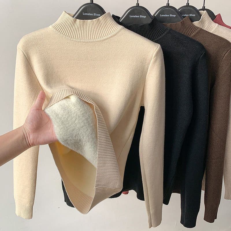 Autumn and winter new all-in-one velvet half-turtleneck sweater for women, retro velvet thickened slim-fit inner base sweater