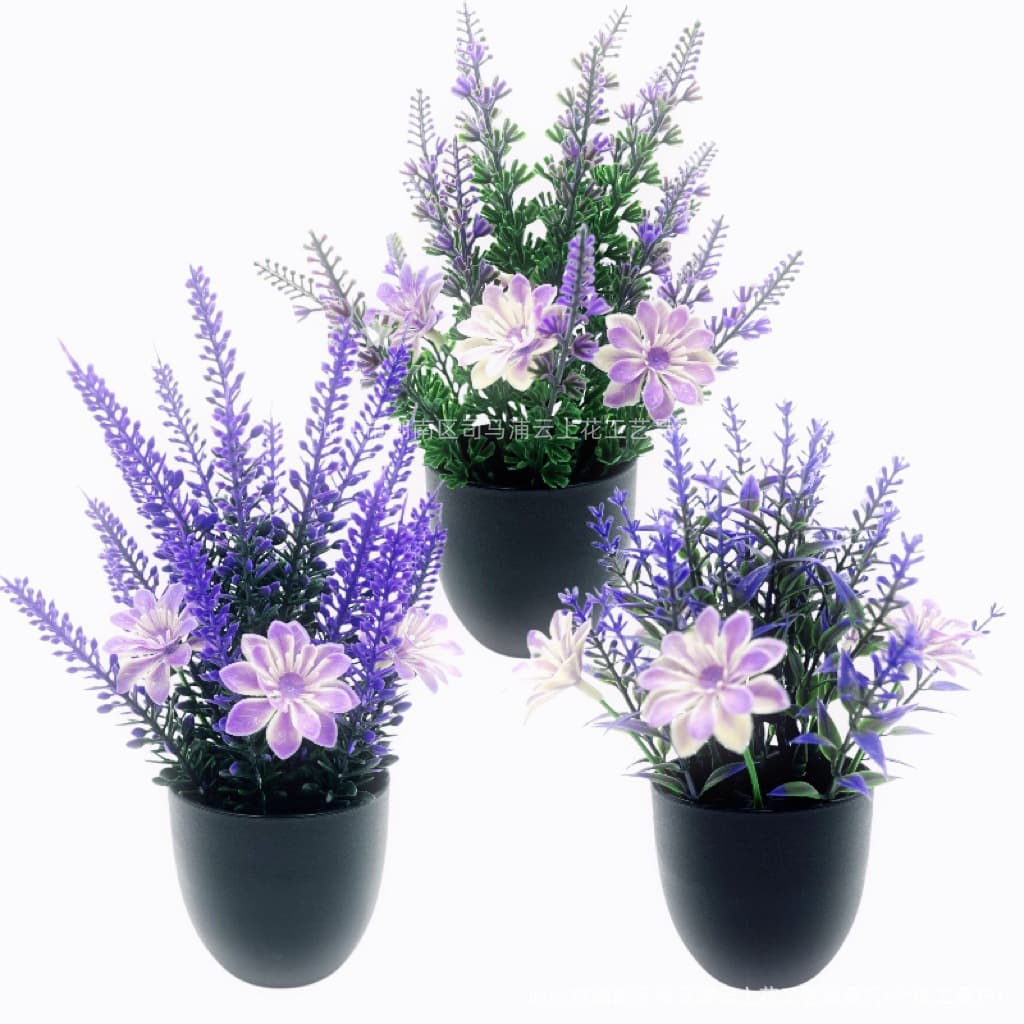 Simulation Potted Plant with Pot Nordic Home Desktop Living Room Artificial Flower Decoration Creative Ornament Purple Lavender Flower Bonsai
