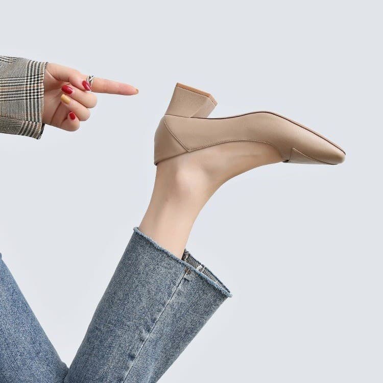 2022 Spring/Summer New High Quality Chunky Heel Mid-Heel Open-Toe Pumps Korean Style Office Work Shoes Comfortable Flats for Women