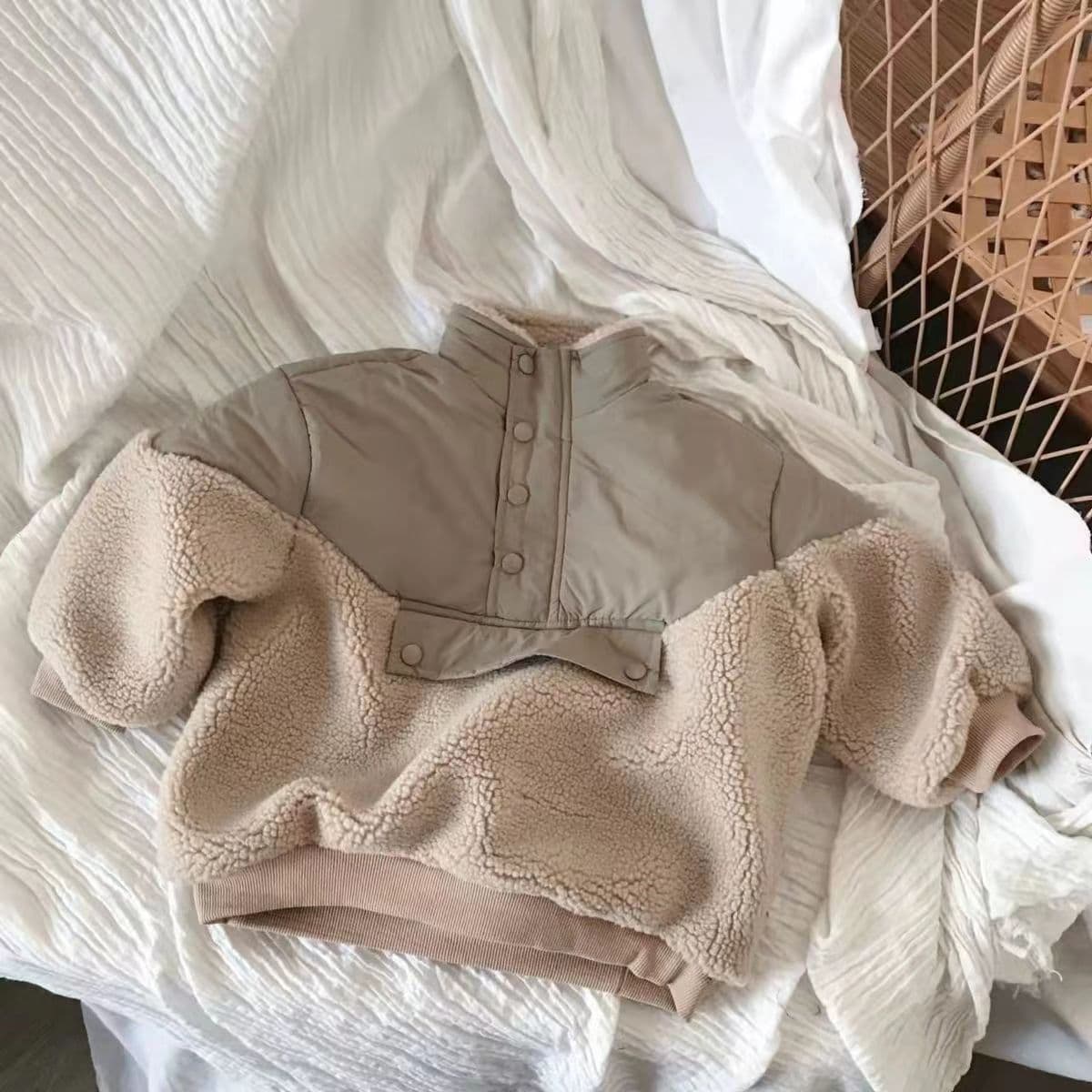 Children's winter cotton-padded coat for girls, loose-fitting patchwork lamb wool fleece-lined sweatshirt, unisex, thick and warm outerwear