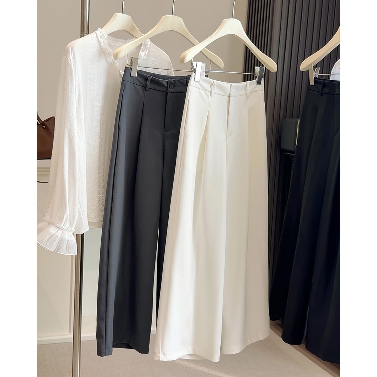 Petite High Waist Minimalist Drape Suit Pants Women 2026 Spring New Style Leg-Lengthening Straight Versatile Casual Wide-Leg Pants