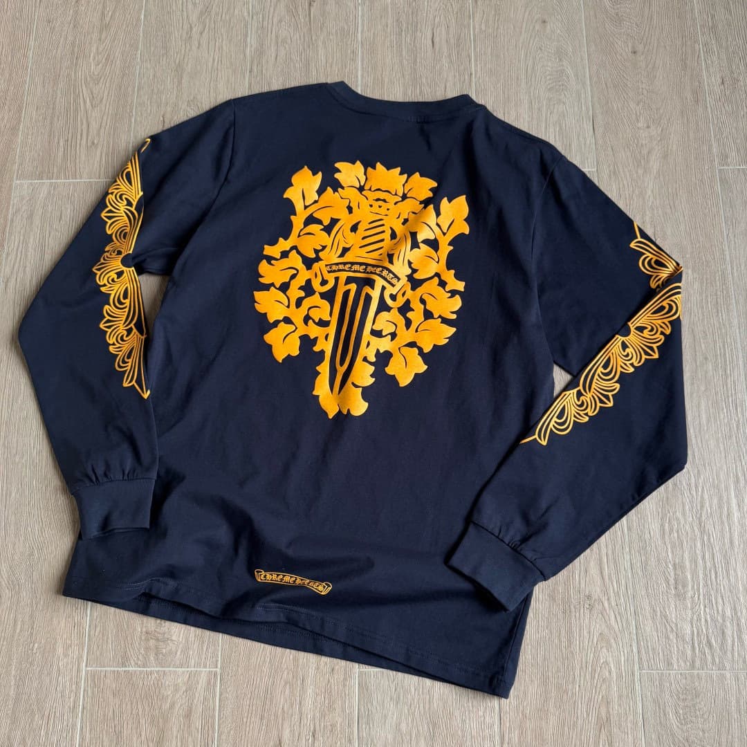 【Exclusive High Version in Stock】2025 Chrome Hearts Vine Sword Print Men's and Women's Long Sleeve T-Shirt