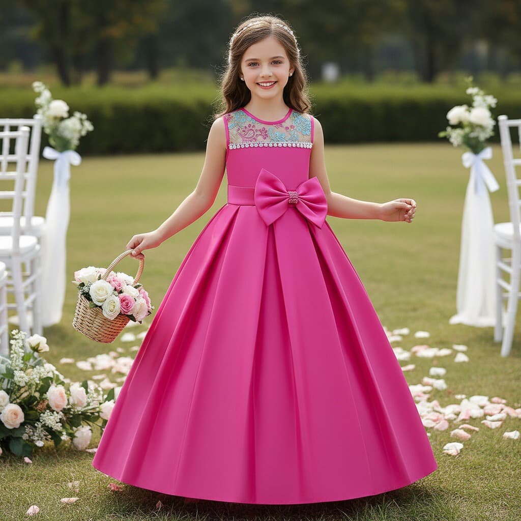 Children's Princess Dress Flower Girl Dress Wrought Fabric Long Skirt Piano Performance Outfit Chinese Style Long Skirt