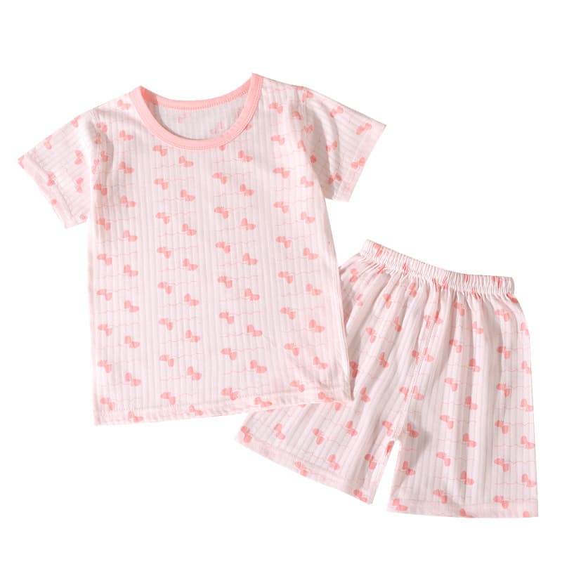 Children's Summer Short-Sleeve Thin Air Conditioning Suit Baby Separate Set Jacquard Sweat-Wicking Fabric Boys and Girls Shorts Home Pajamas