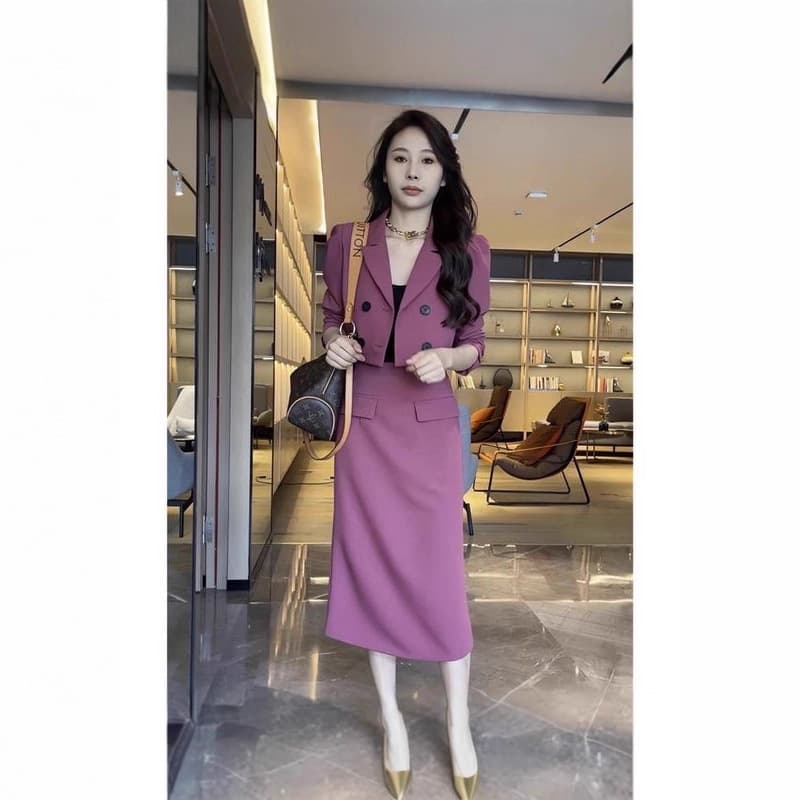 Manufacturer Wholesale Foreign Trade Korean Style Autumn Suit Collar Double-Breasted Top High-Waisted Slimming Hip-Hugging Suit Skirt Women's Clothing