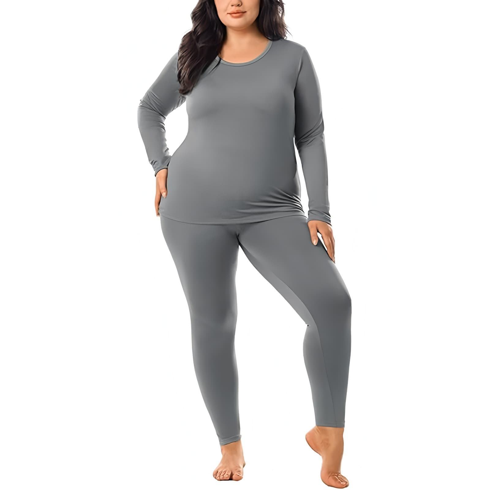 European Size Round Neck Black Men's Women's Amazon Double-Sided Brushed Thermal Underwear Set European American Plus Size