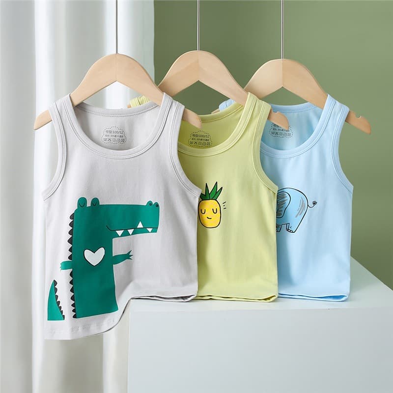 New Children's Lycra Cotton Vest Boys Cartoon Print Sleeveless Tank Top Girls Undershirt Drop Shipping