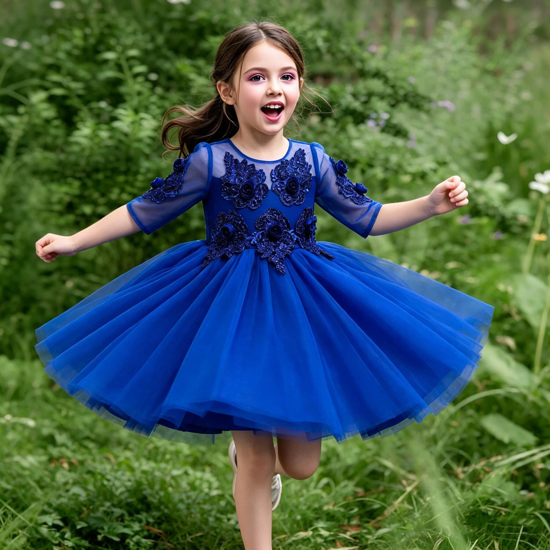 New Short-Sleeve Children's Princess Dress, Girls' Tutu Tulle Skirt, Flower Girl Wedding Dress for Runway Performance
