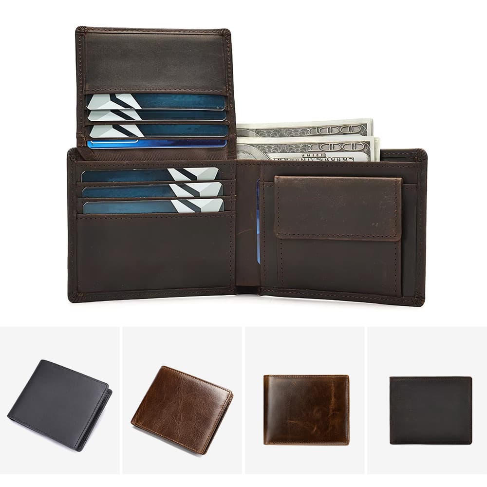 Genuine Leather Wallet Men's Coin Purse Anti-Theft Card Holder Short Size Handmade Dollar Billfold Retro American Style