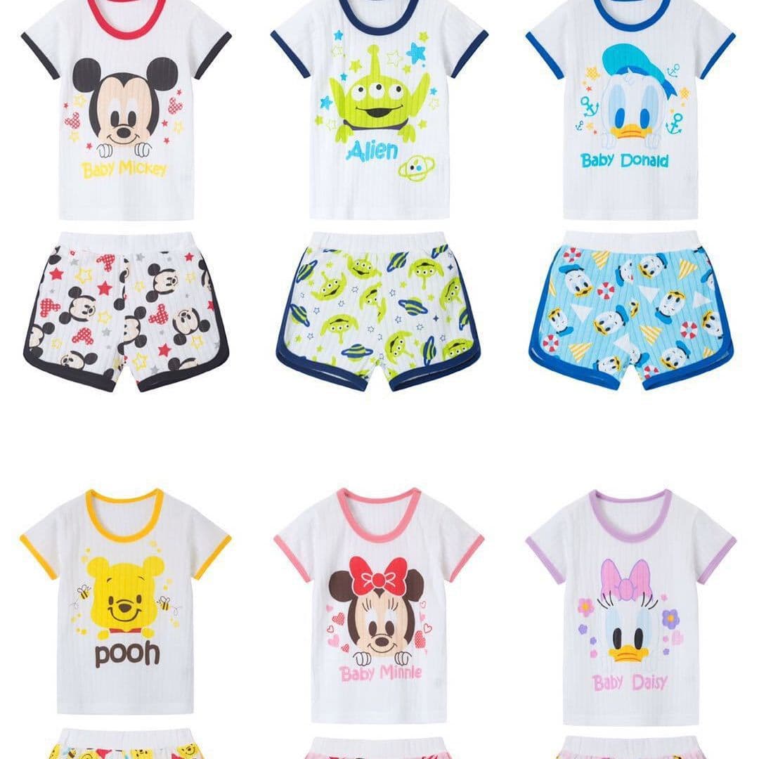 New Cartoon Jacquard Breathable Cotton Short Sleeve T-Shirt Set for Kids, Summer Children's Set for Boys and Girls, Exported to Japan