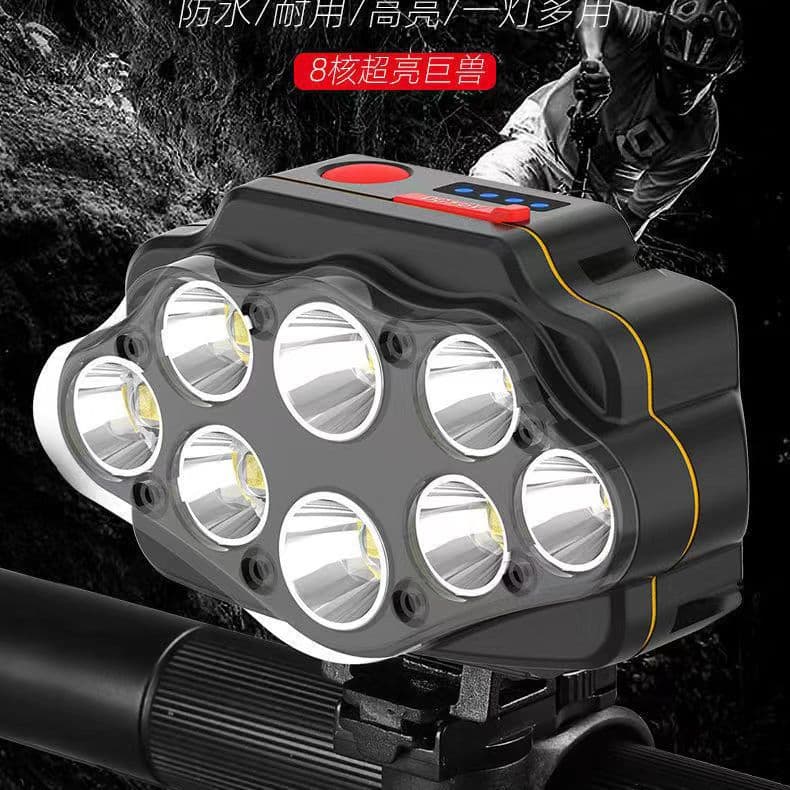 Eight-Core Ultra-Bright Bicycle Front Light Rechargeable High-Power Night Riding Headlight Waterproof Mountain Bike Cycling Equipment