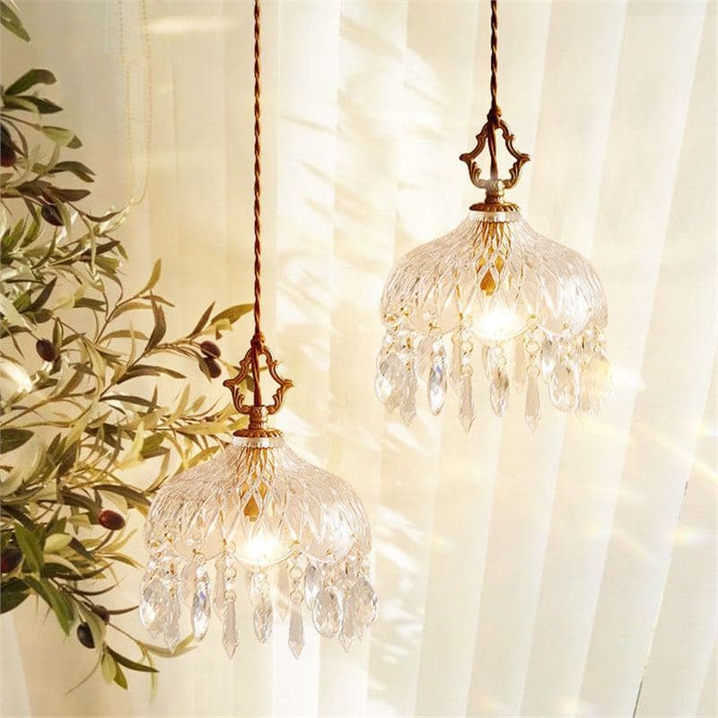 French Vintage Light Luxury Crystal Small Pendant Light for Hallway, Entryway, Bedside, Balcony, Corridor, and Closet French Style Wall Lamp