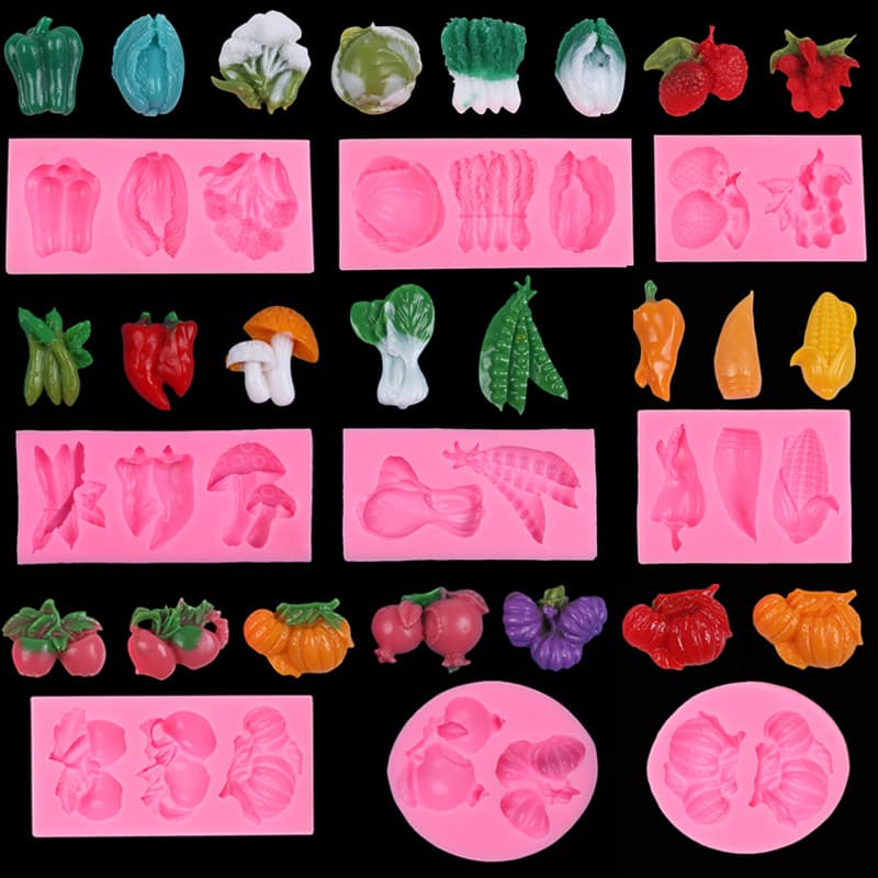 Multiple Fruit and Vegetable Silicone Mold Set for Simulation Food Play, Chocolate, Resin, Baking, Cake Decorating