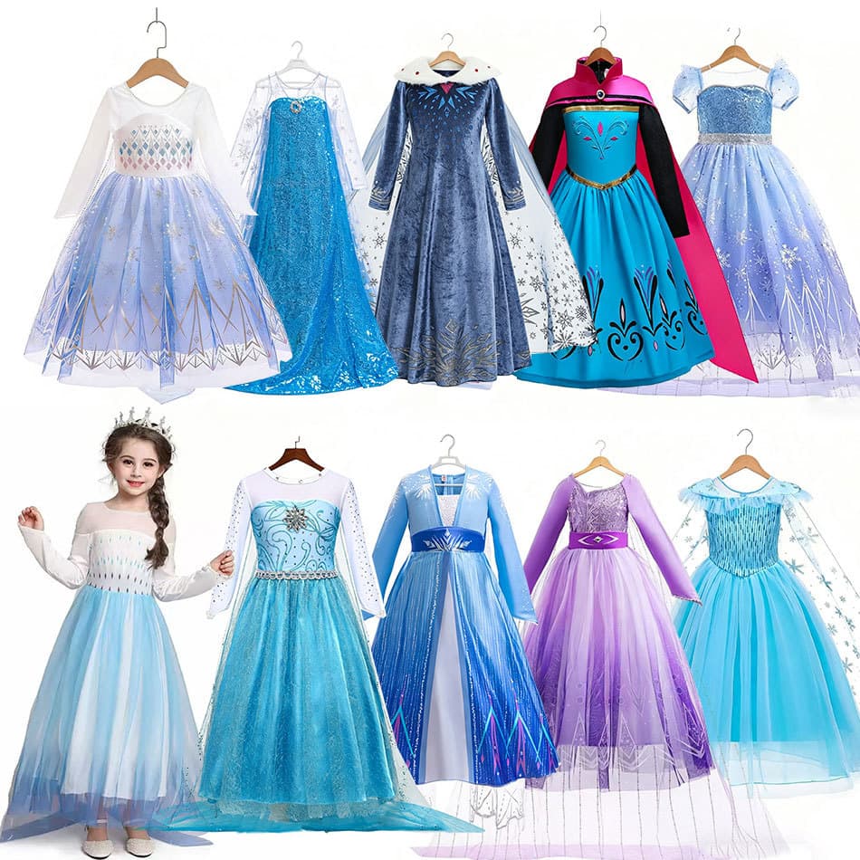 Frozen Elsa Princess Dress with Sequins and Snowflake Long Cape, Children's Performance Elsa Costume for Children's Day