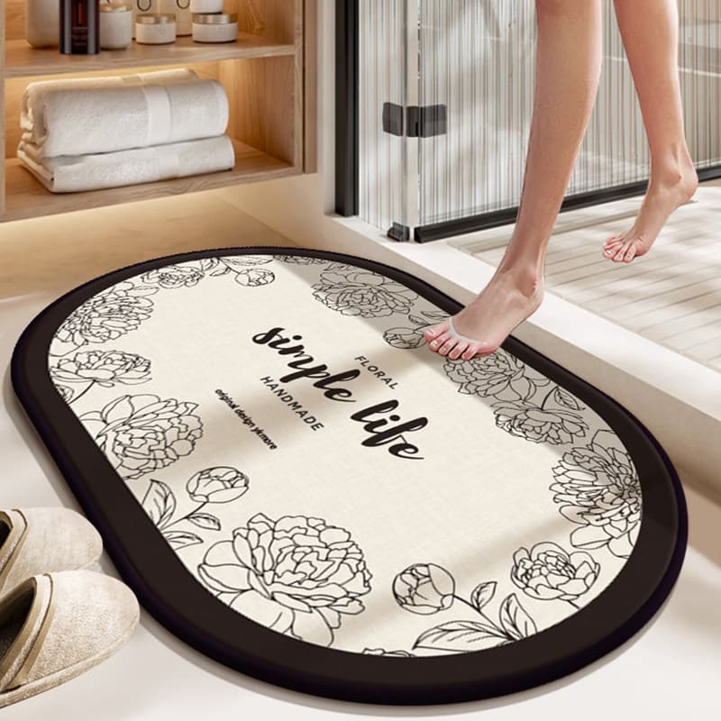 Water-Absorbent Non-Slip Bathroom Floor Mat, Toilet, Restroom, Home Entrance Doormat, Light Luxury Water-Absorbent Dirt-Resistant Linen Floor Mat