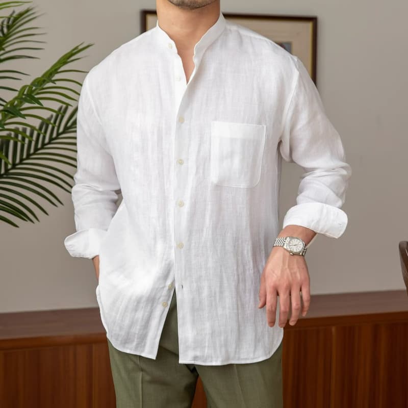 Old Money Style Retro Brown Stand Collar Long Sleeve Shirt Men Summer Ice Silk High-End Sense Casual Sun Protection Shirt Jacket