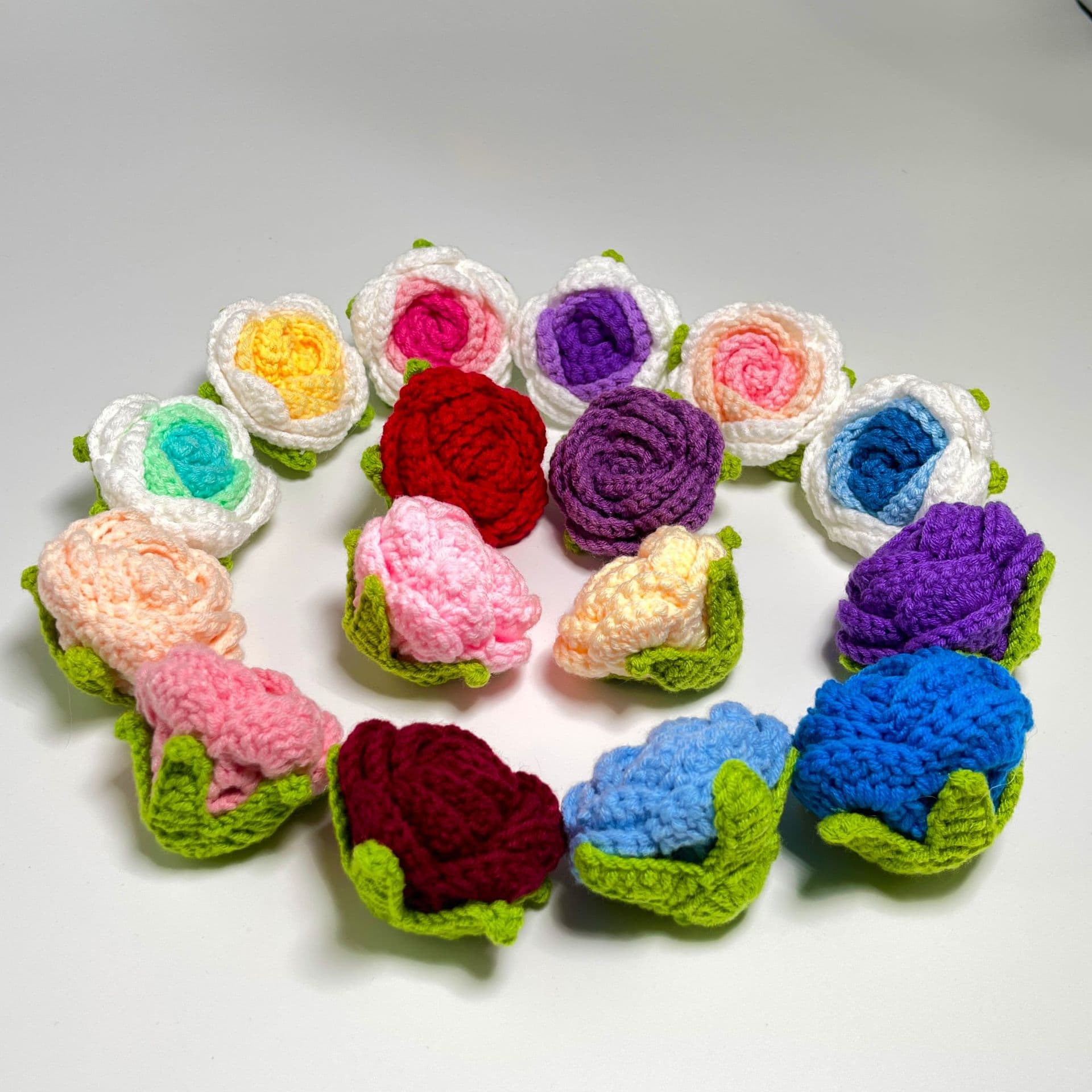 Semi-Finished Handwoven Rose Heads, Artificial Woven Flowers, DIY Crochet Knitted Flowers, Self-Made Hook Flowers
