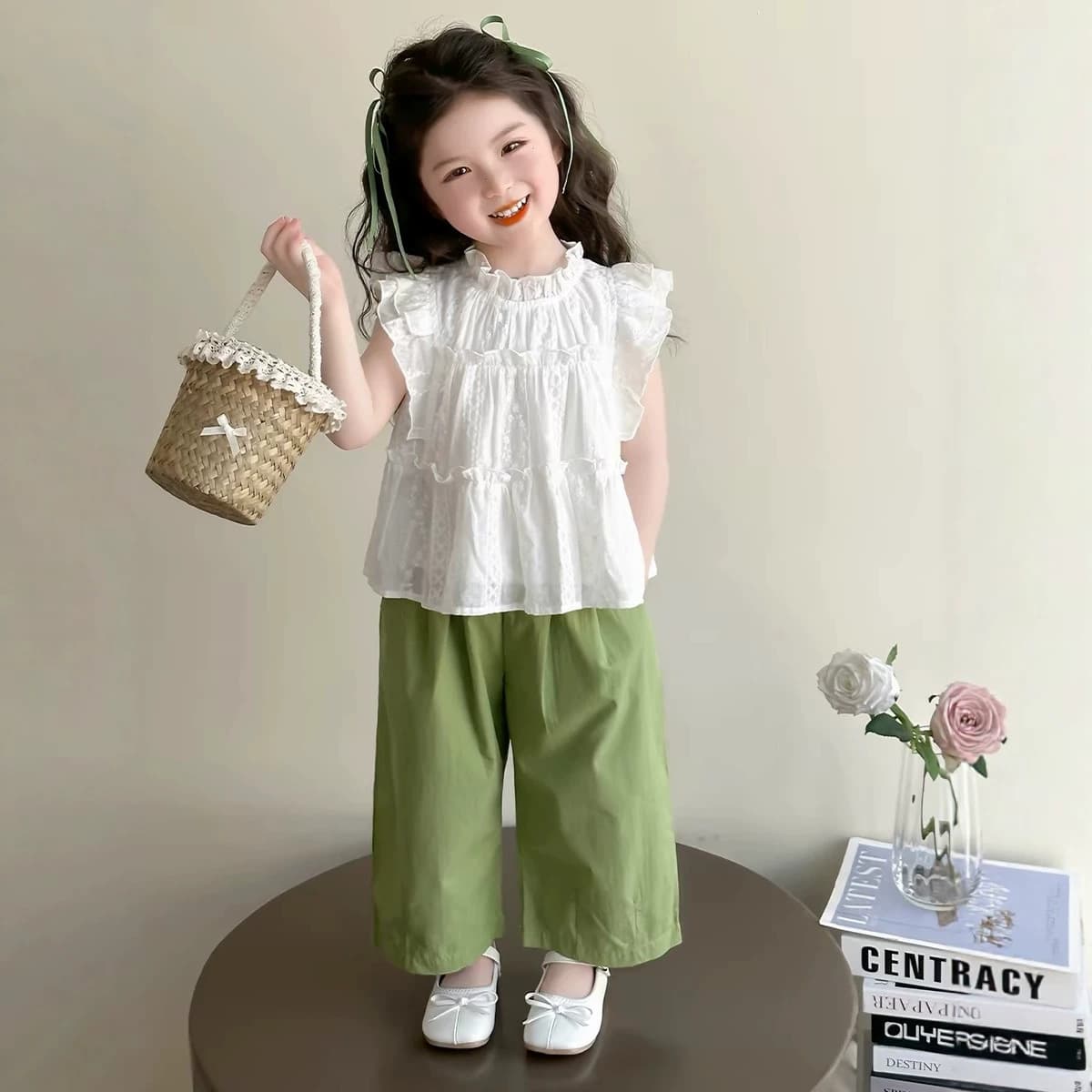 Girls Suit Summer 2026 New Girl Baby Fashionable Sweet Babydoll Shirt Children's Summer Clothes Fashionable Two-piece Set