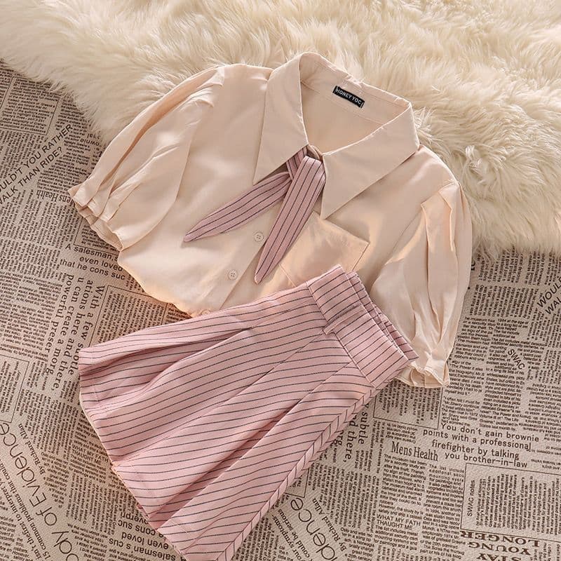 College style polo collar hot girl chic shirt pleated skirt women summer 2023 new fashion jk uniform suit