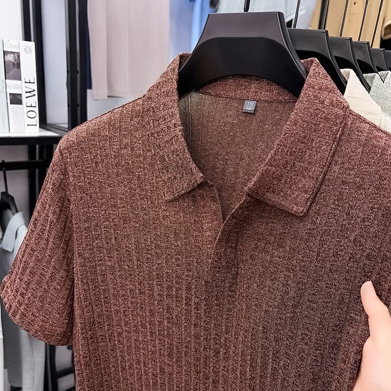 Cross-Border Men's New Short-Sleeve T-Shirt with Seagull Collar, Old Money Style Half-Sleeve Polo, Solid Color Casual Turn-Down Collar Top